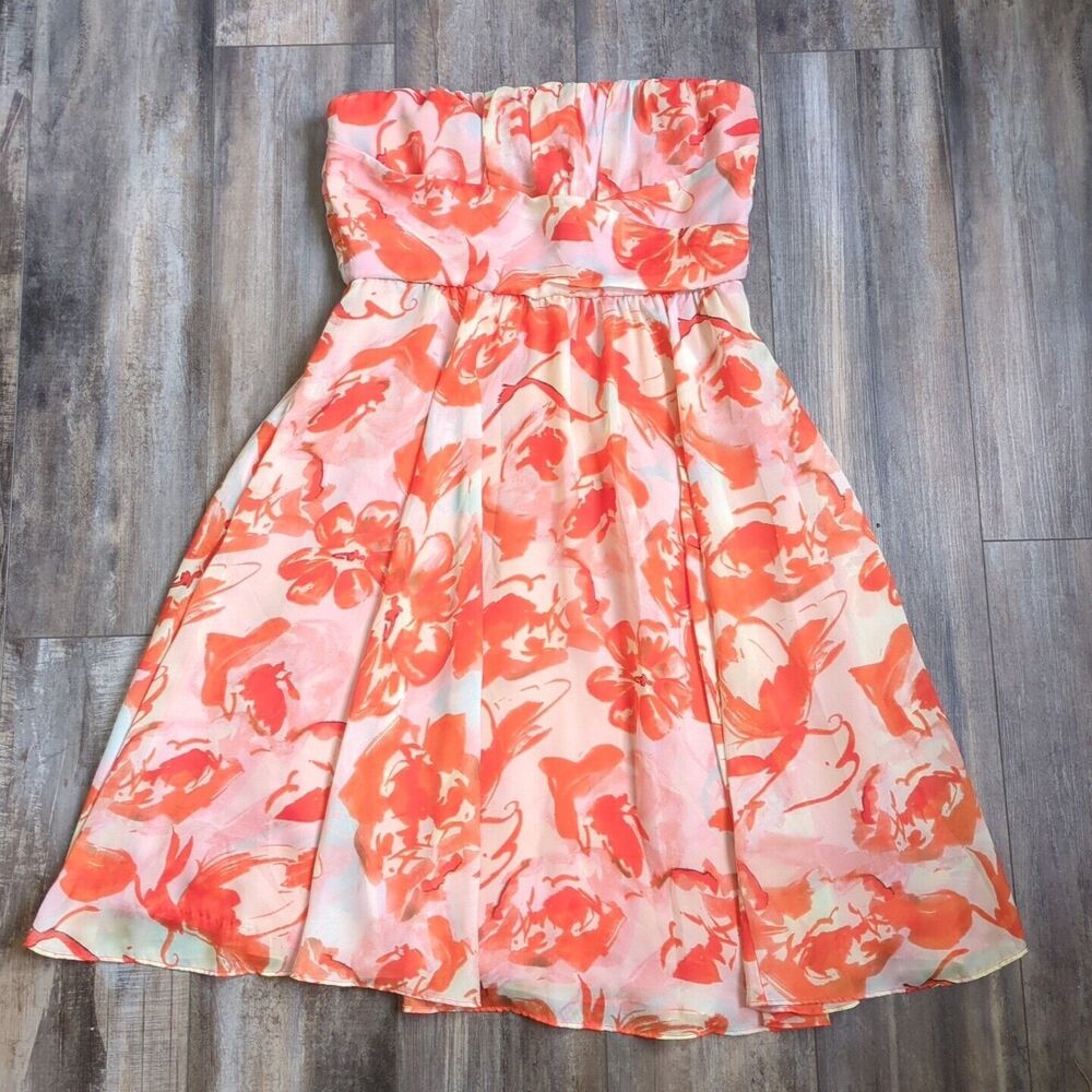 The Limited Chiffon Dress Orange Floral Knee Length Size 10 Flowy Light Weight
